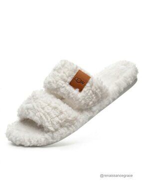 Open Toe Fuzzy Memory Foam Slippers Non-Slip House Shoes